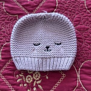 Kids Knit Beanie Hat with Cute Face - Light Lavender